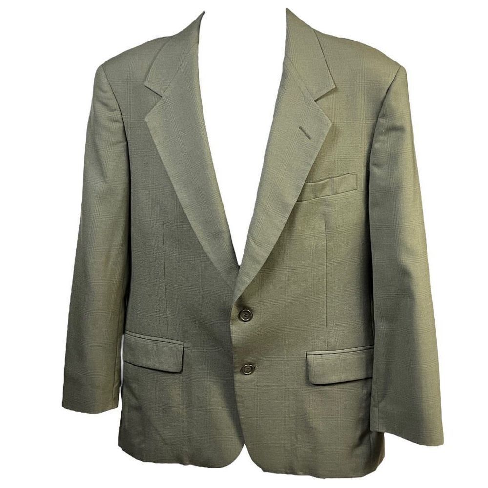 Stanley‎ Blacker Mens Two Button Suit Jacket Green Checkered Lined Notch USA 42